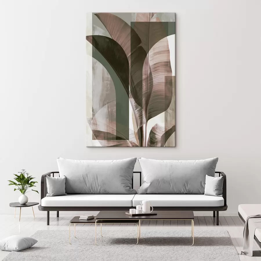  Schilderijen Abstracte compositie met tropische bladeren s49124