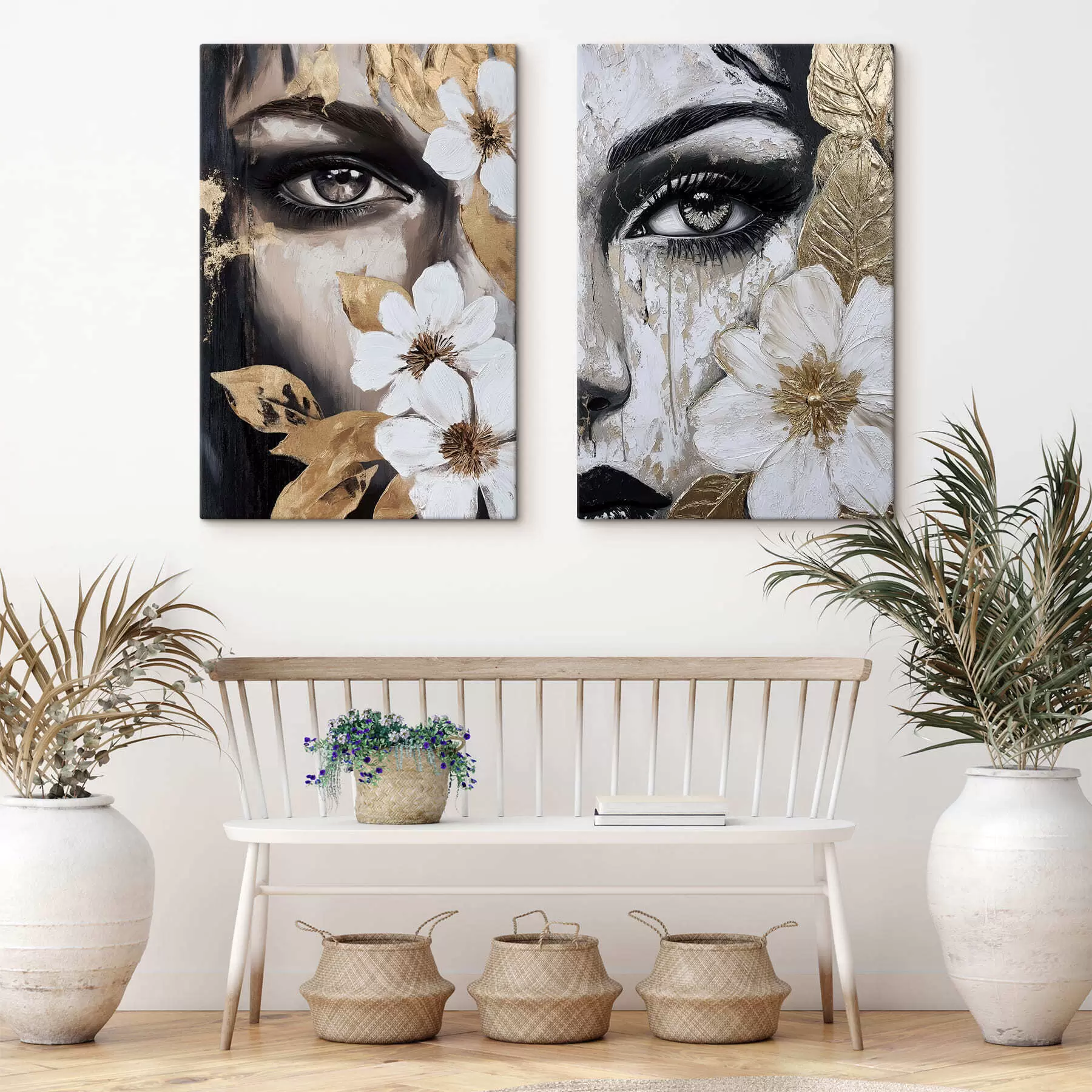  Schilderijen Abstracte gezichten met bloemen m30495