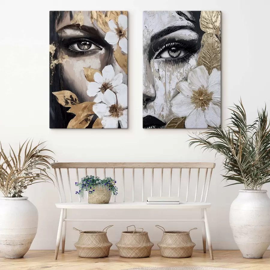  Schilderijen Abstracte gezichten met bloemen m30495