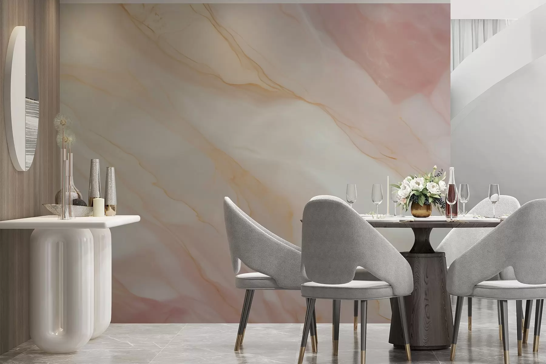 Fotobehang Imitatie van een abstract marmerstructuurpatroon in roze en gele tinten w05632