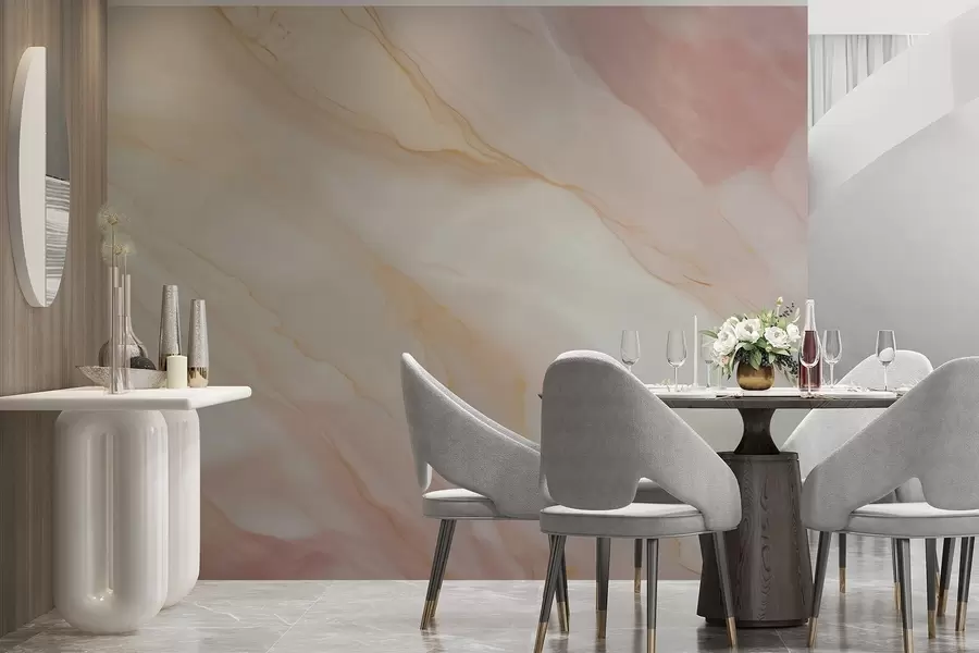 Fotobehang Imitatie van een abstract marmerstructuurpatroon in roze en gele tinten w05632