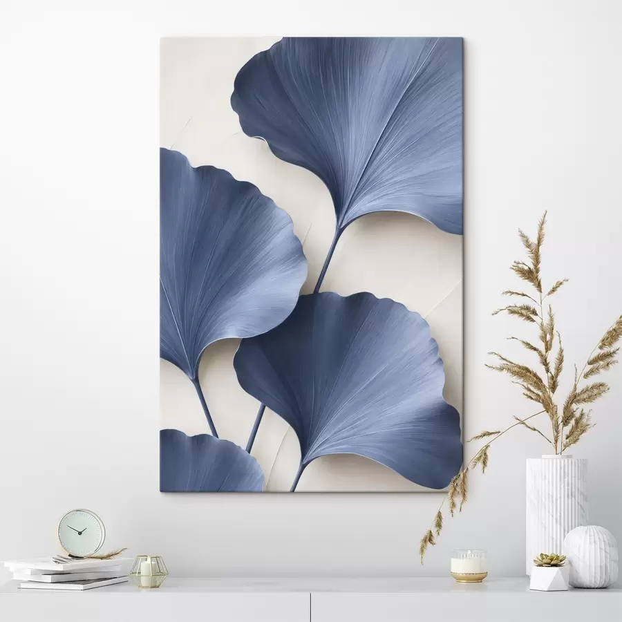  Schilderijen Ginkgobladeren aan een tak, een platte afbeelding met een imitatie van het effect van diepte en volume s49297