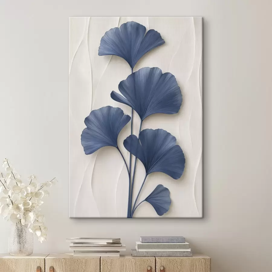  Schilderijen Ginkgobladeren op een lichte achtergrond, een platte afbeelding met een imitatie van het effect van diepte s49298