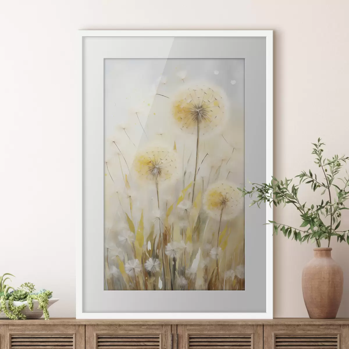 Poster Paardenbloemen, schilderij in imitatietechniek f49295