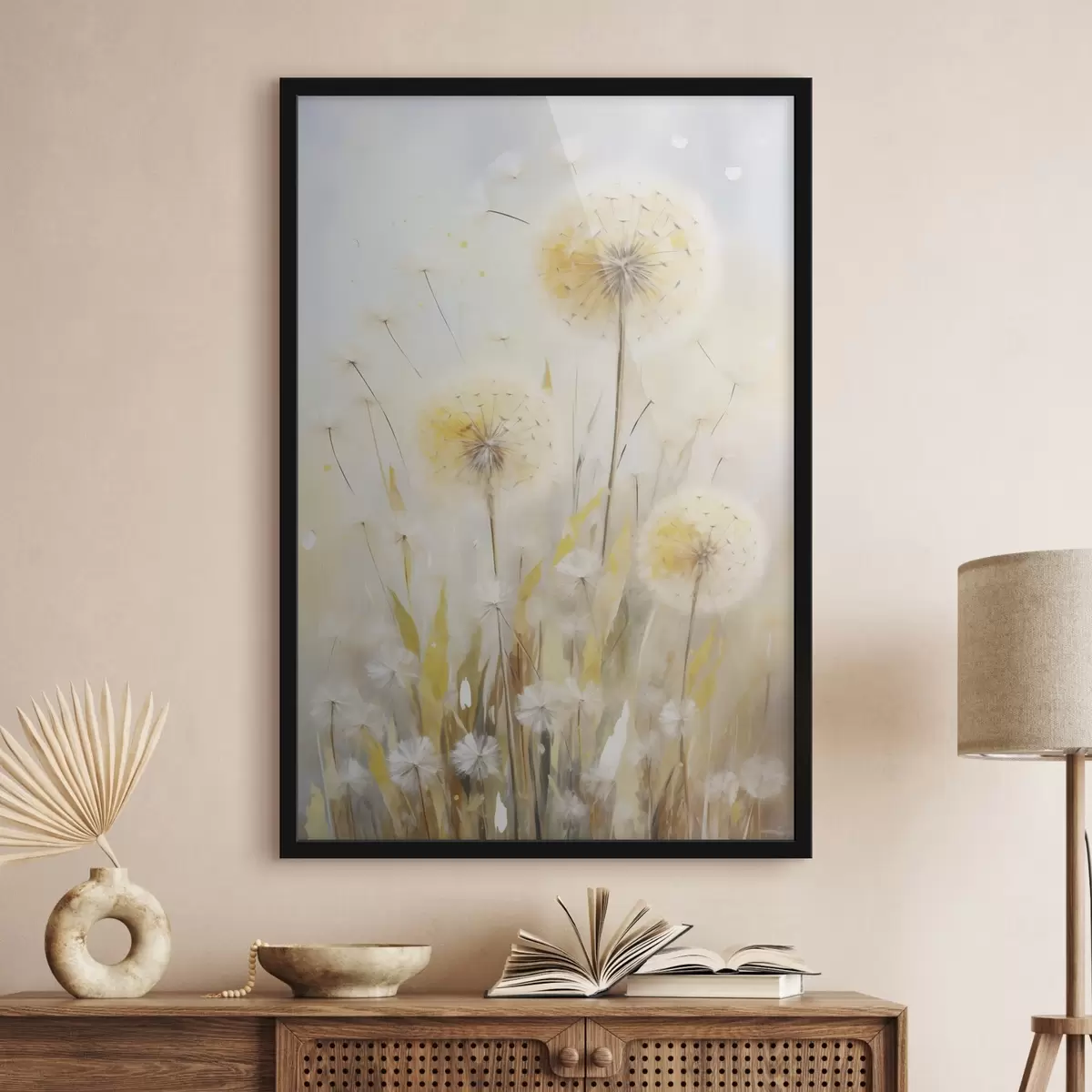 Poster Paardenbloemen, schilderij in imitatietechniek f49295