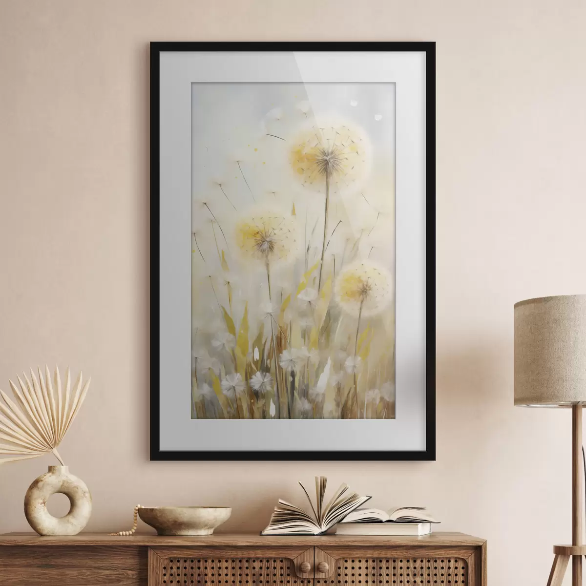 Poster Paardenbloemen, schilderij in imitatietechniek f49295