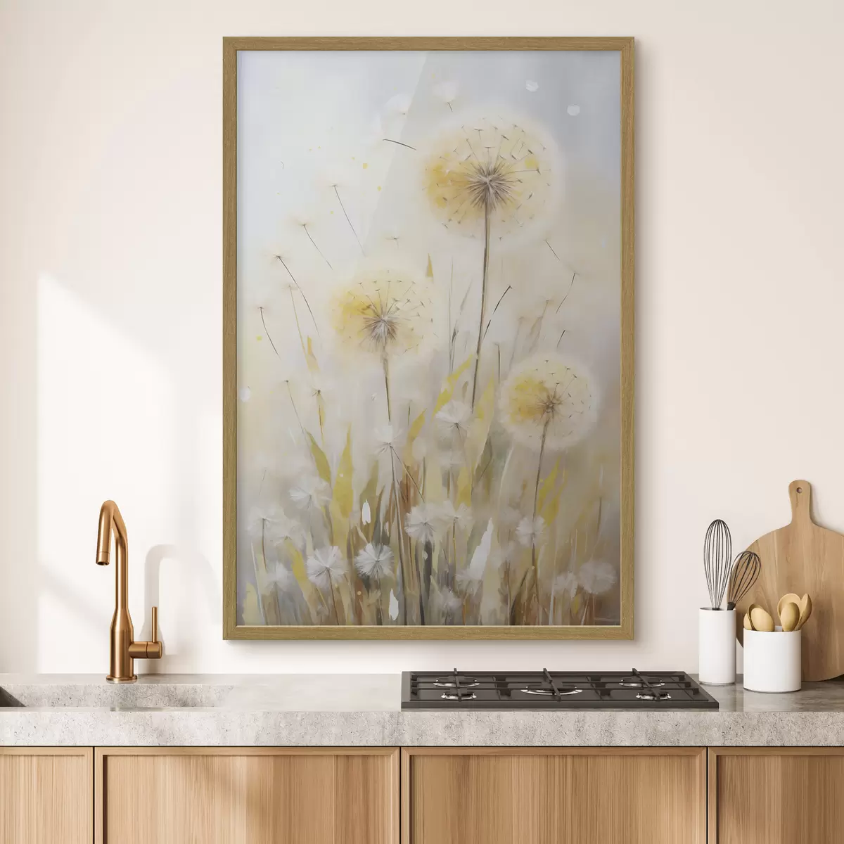 Poster Paardenbloemen, schilderij in imitatietechniek f49295