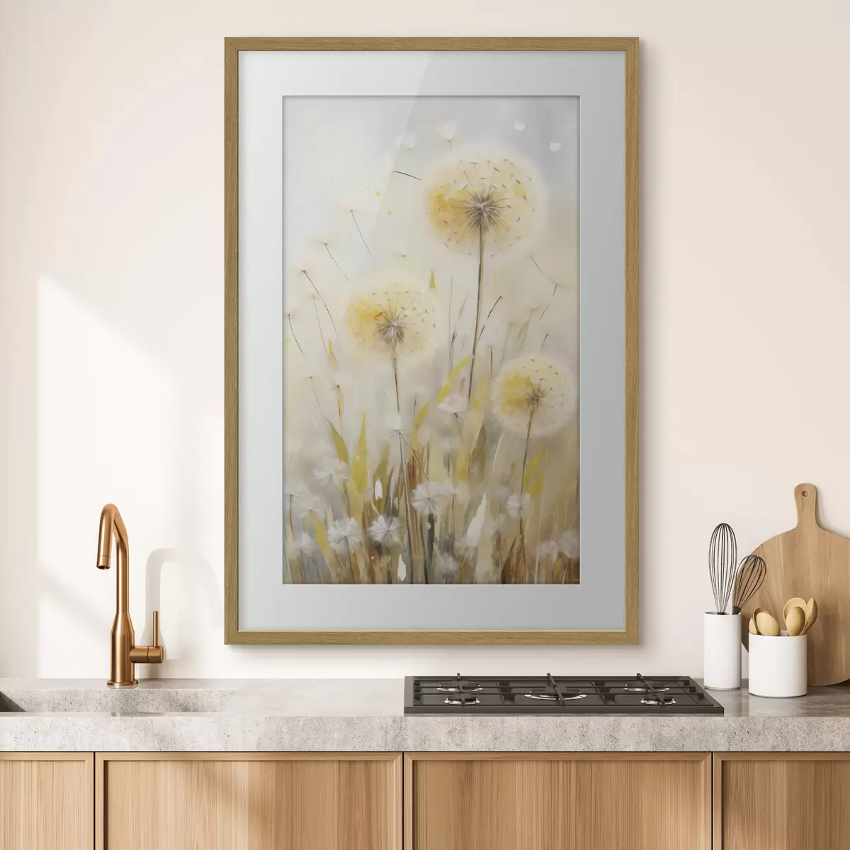 Poster Paardenbloemen, schilderij in imitatietechniek f49295