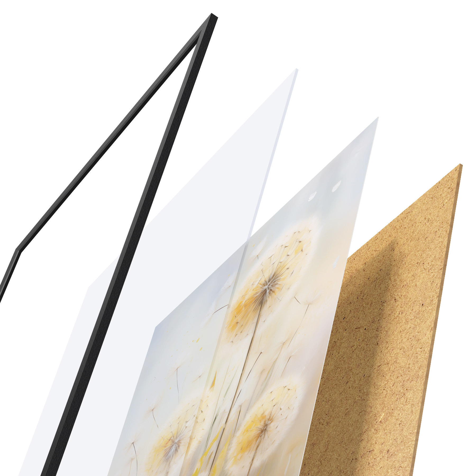 Poster Paardenbloemen, schilderij in imitatietechniek f49295