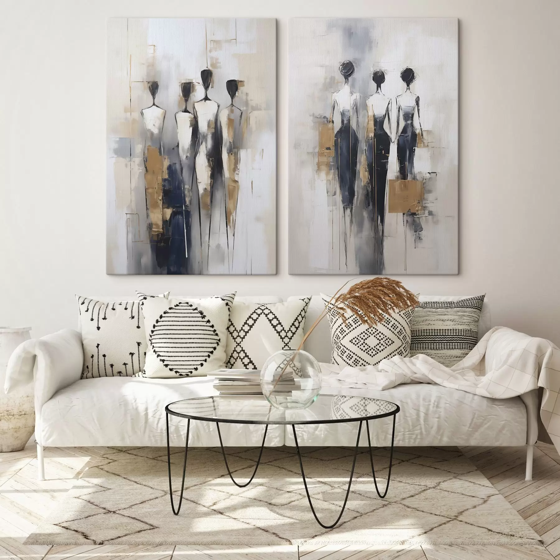  Schilderijen Abstracte silhouetten, schilderijimitatie m30519