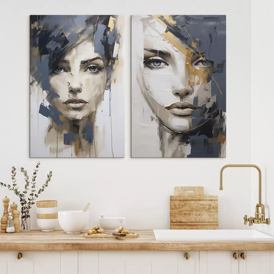  Schilderijen Abstract portret van een meisje, schilderijimitatie m30521