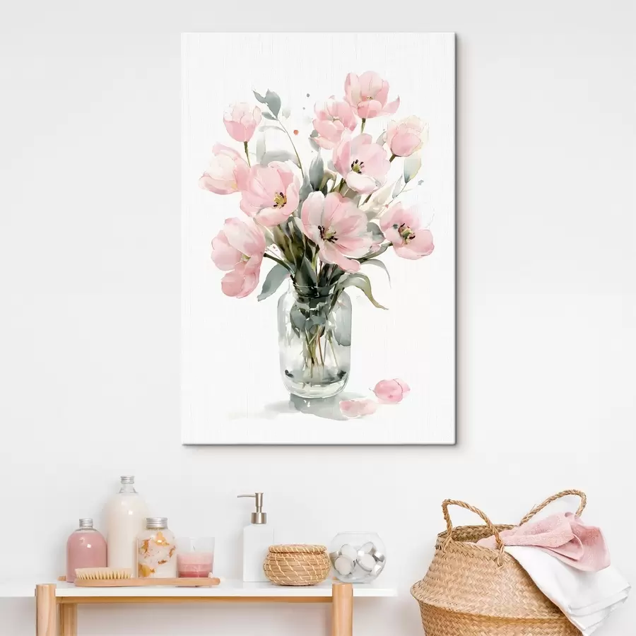  Schilderijen Delicate roze tulpen in een vaas, in aquarelstijl s49226