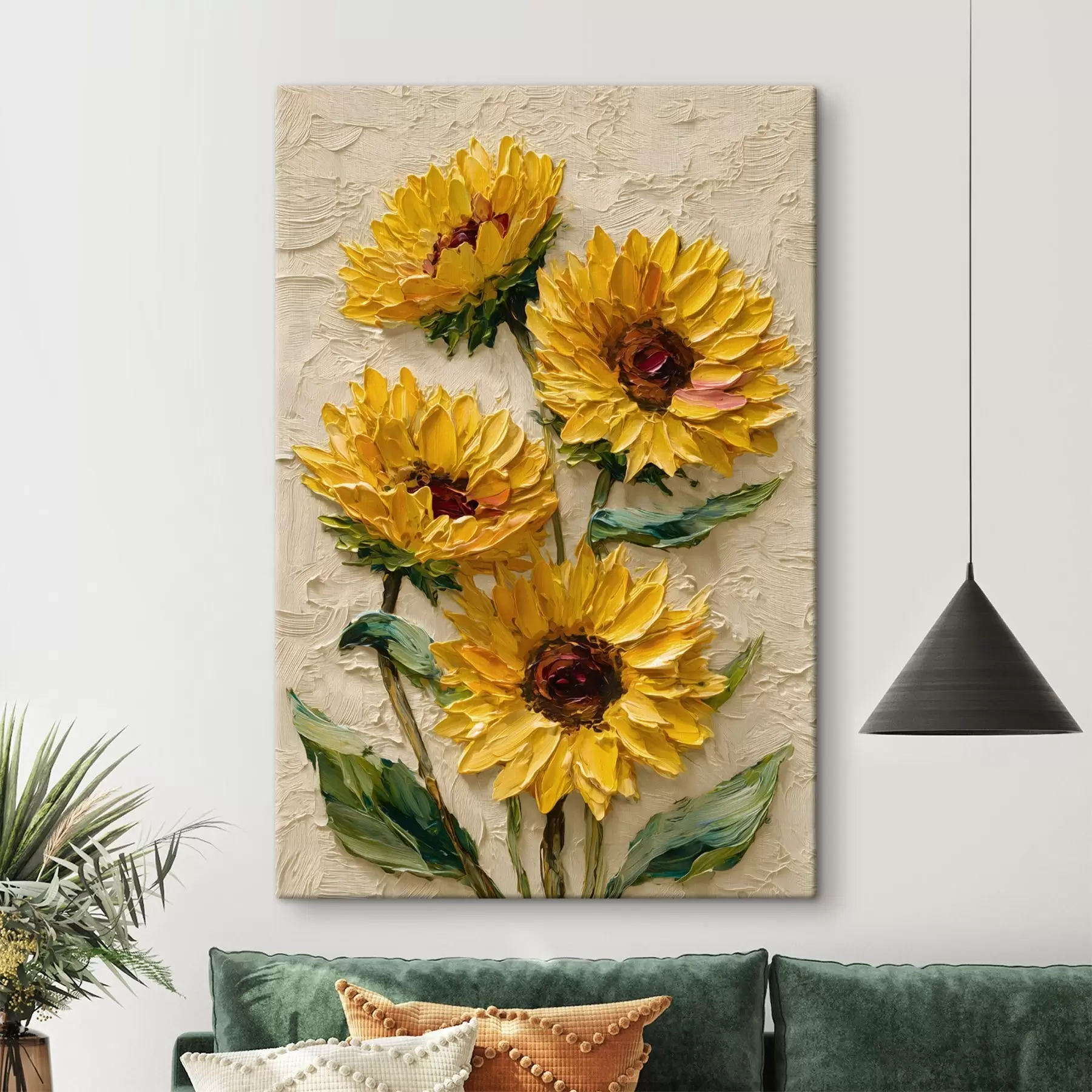  Schilderijen Weelderige zonnebloemen in impasto-stijl s49232