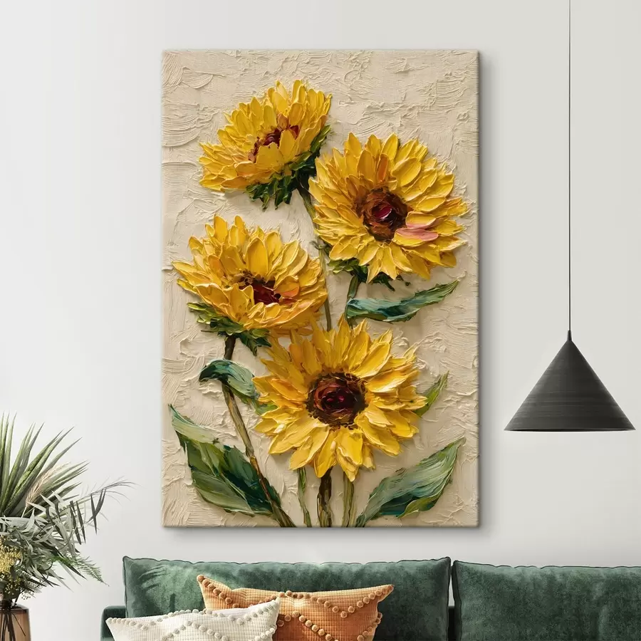  Schilderijen Weelderige zonnebloemen in impasto-stijl s49232