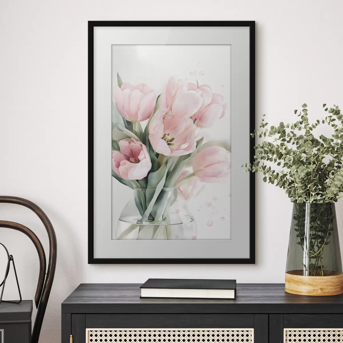Poster Delicate roze tulpen in aquarelstijl f49225