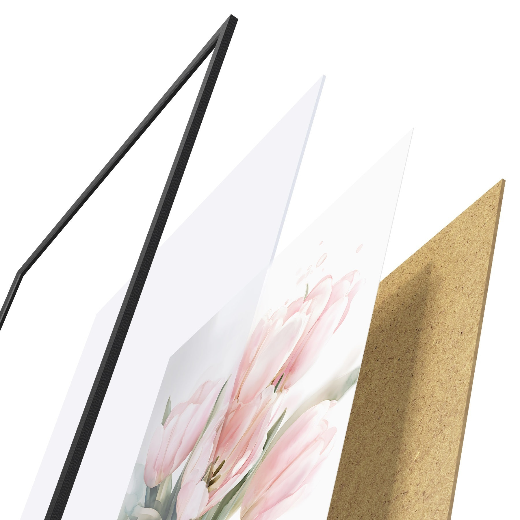 Poster Delicate roze tulpen in aquarelstijl f49225