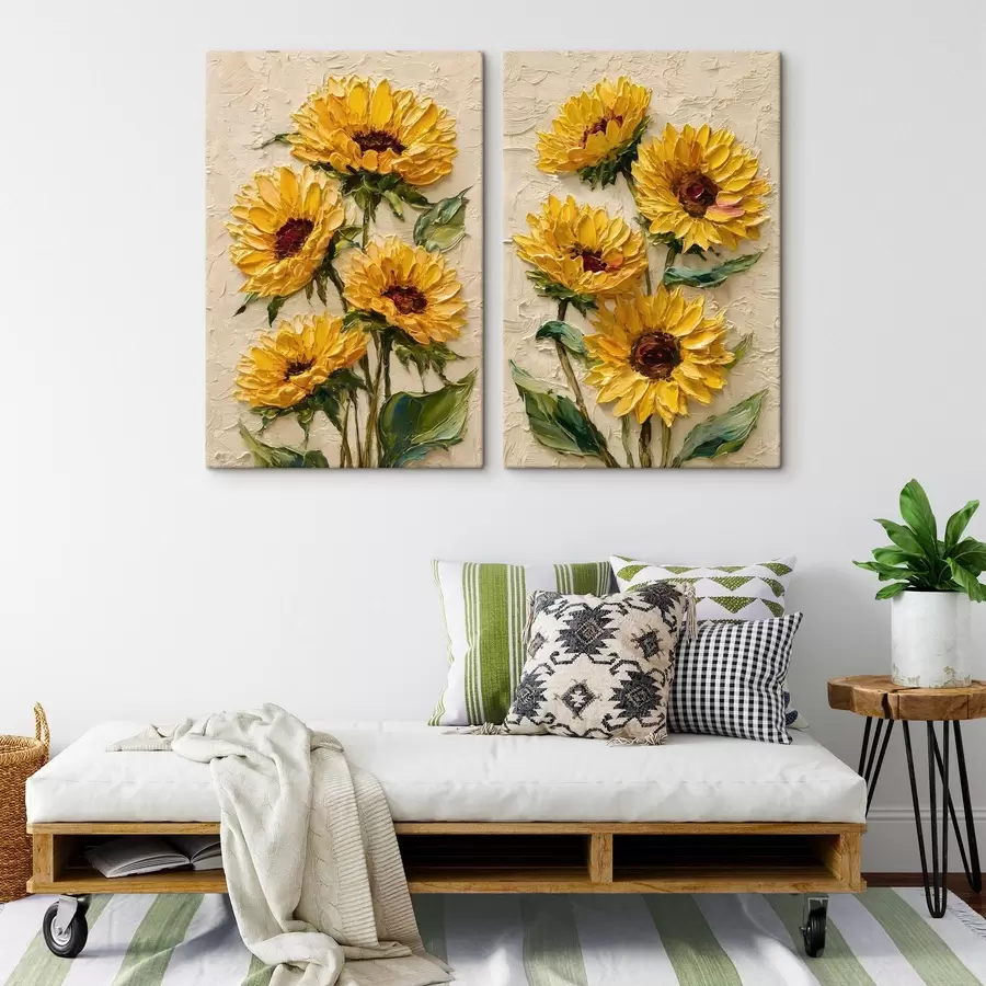  Schilderijen Weelderige zonnebloemen in impasto-stijl m30534