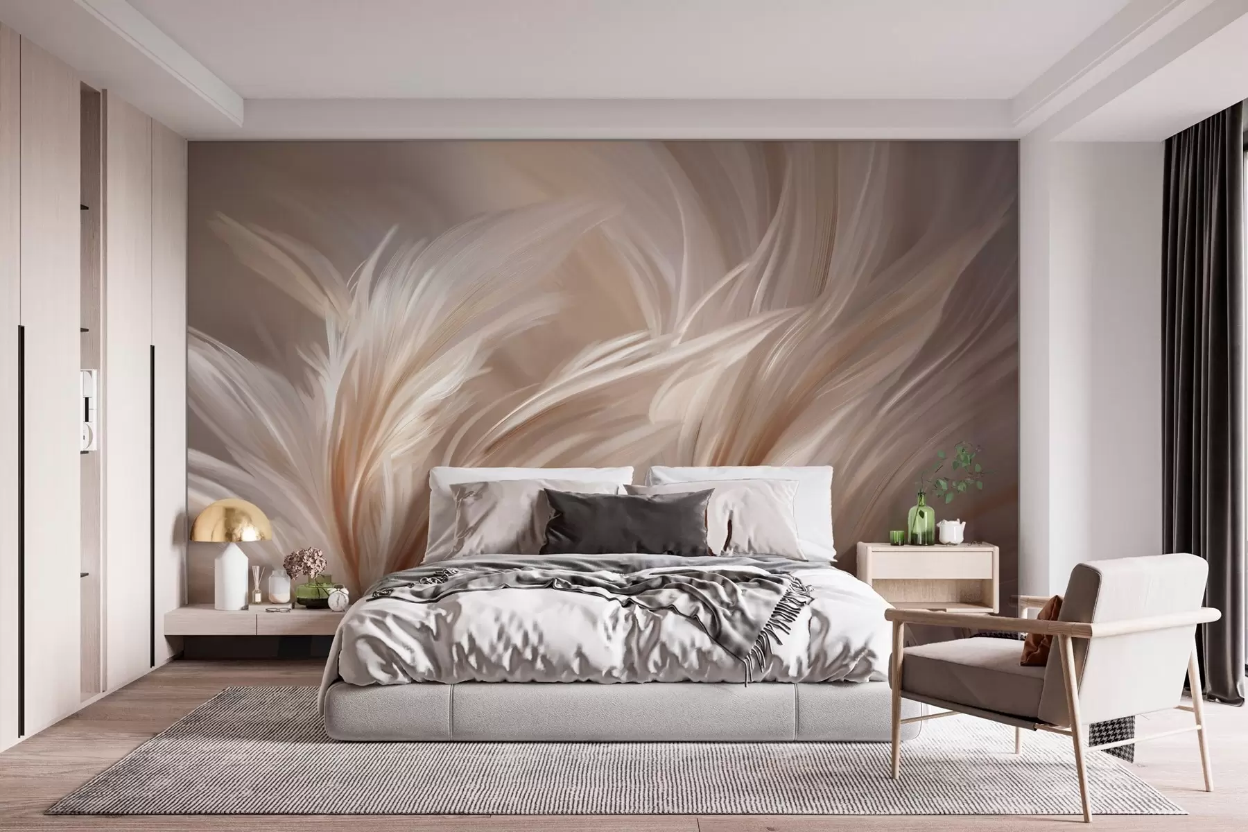 Fotobehang Elegante veren in beige- en bruintinten w05658