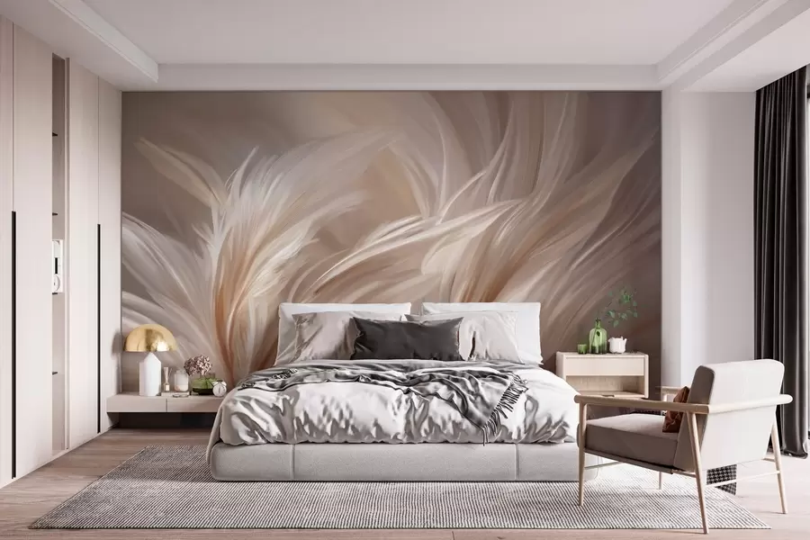 Fotobehang Elegante veren in beige- en bruintinten w05658