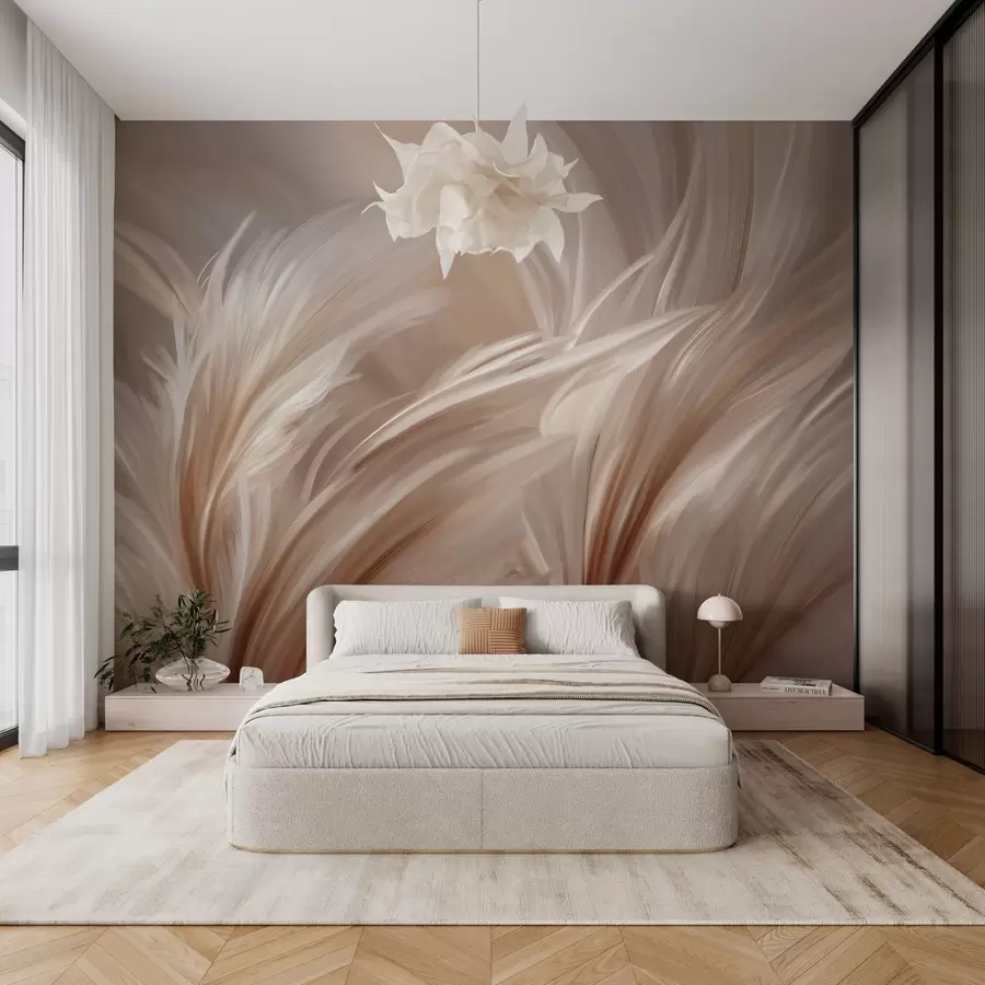 Fotobehang Elegante veren in beige- en bruintinten w05658