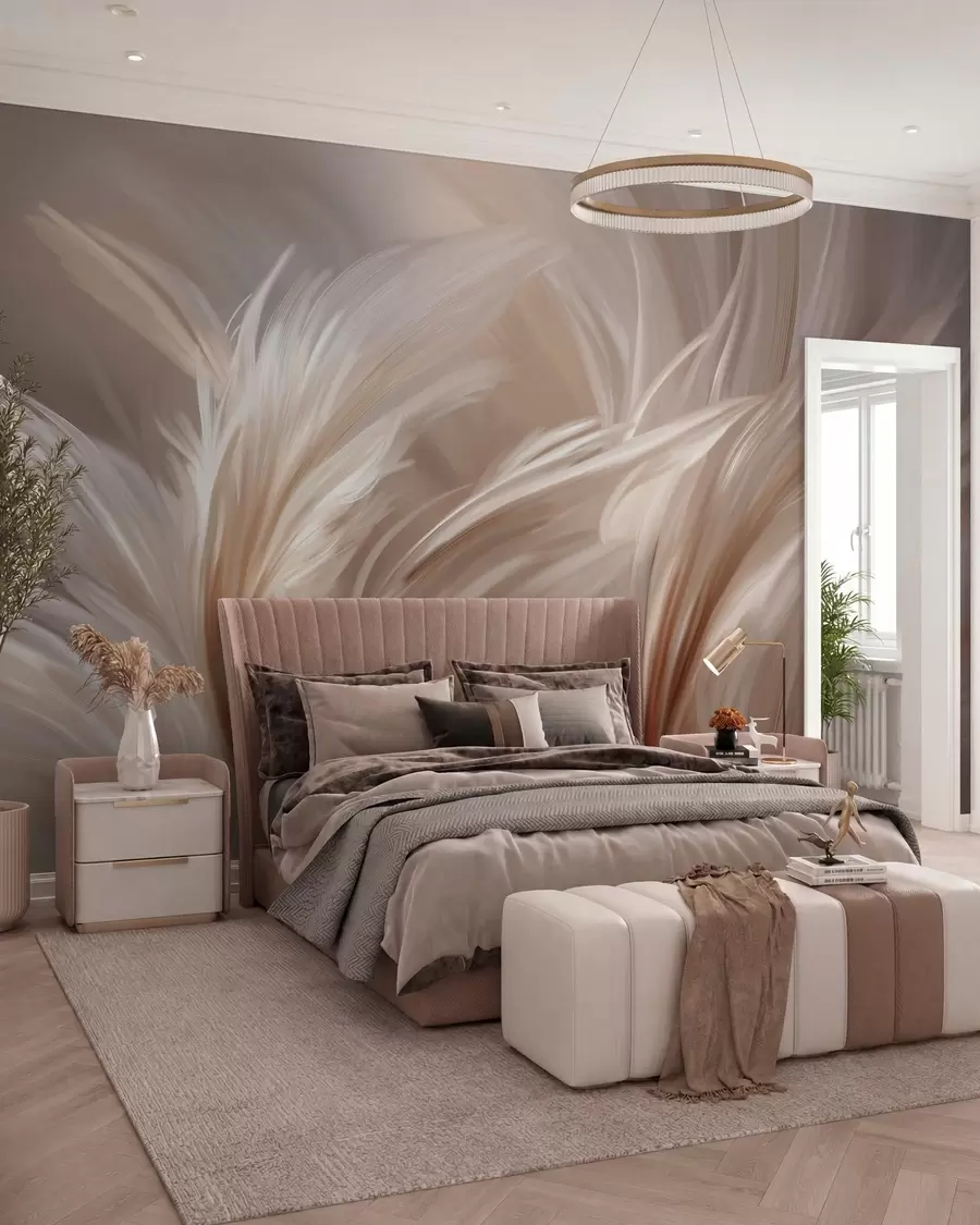 Fotobehang Elegante veren in beige- en bruintinten w05658