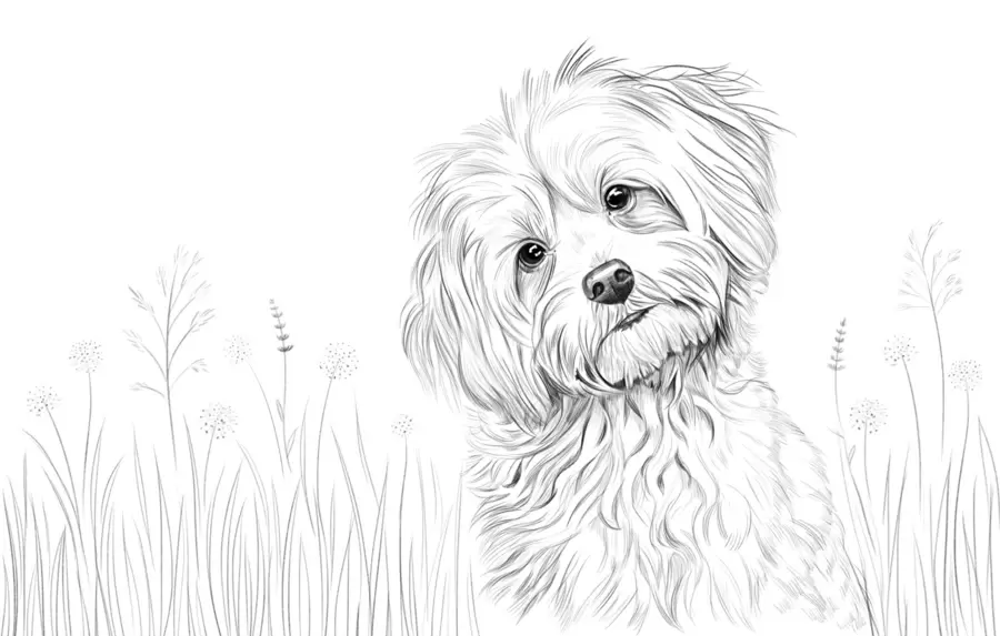 Fotobehang Een schattige tekening van een hond in het gras w05656