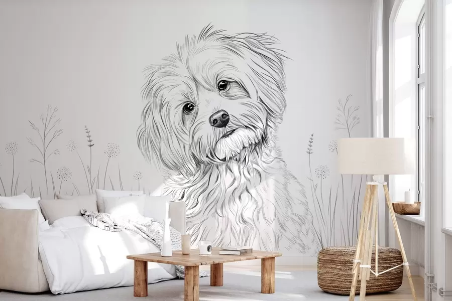 Fotobehang Een schattige tekening van een hond in het gras w05656