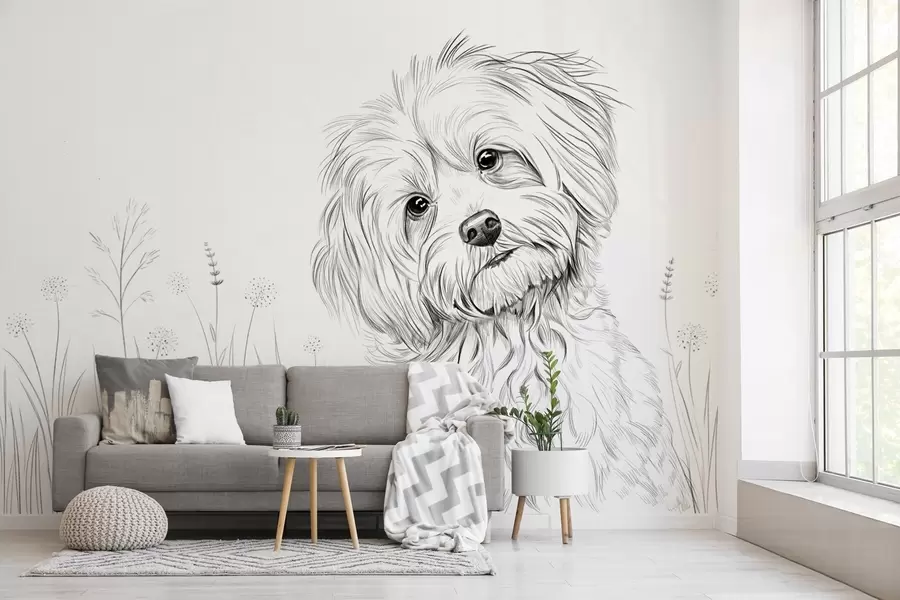 Fotobehang Een schattige tekening van een hond in het gras w05656