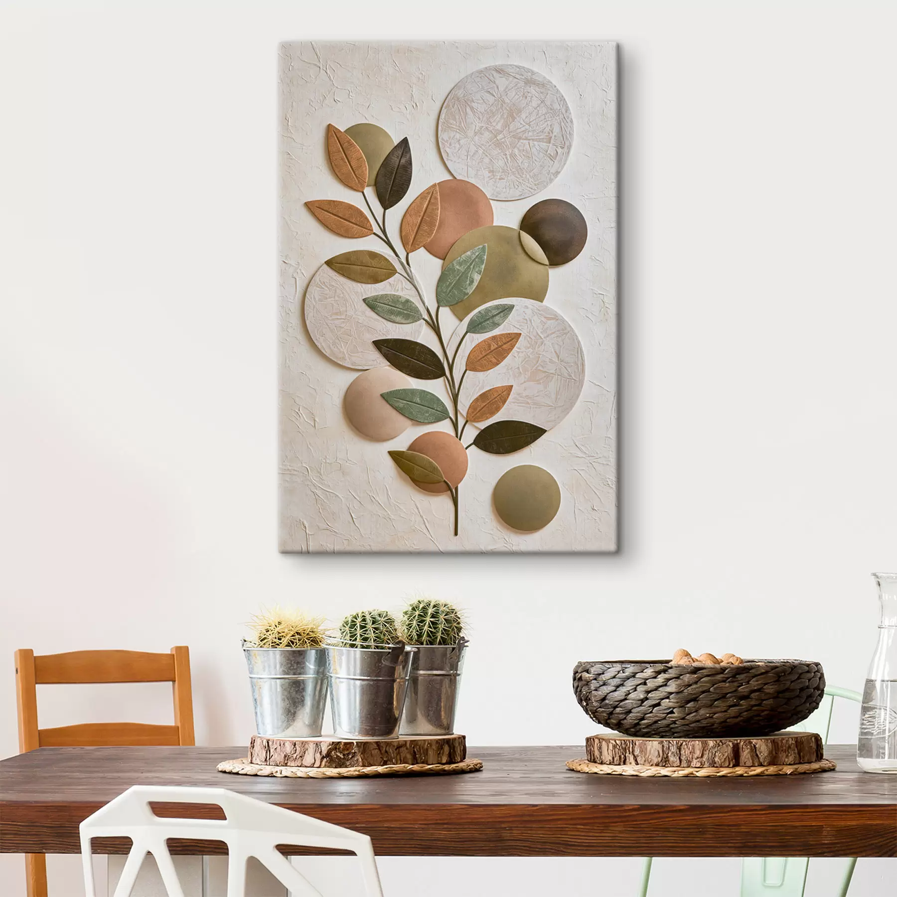  Schilderijen Een abstracte compositie met bladeren en cirkels s49411