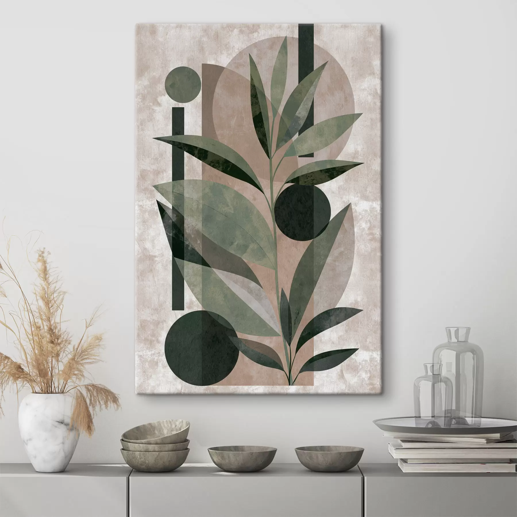  Schilderijen Een abstracte compositie met bladeren s49414