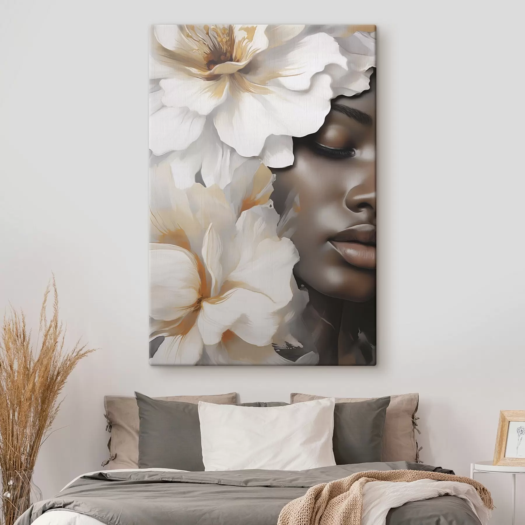  Schilderijen Het gezicht van een meisje tussen de bloemen s49391