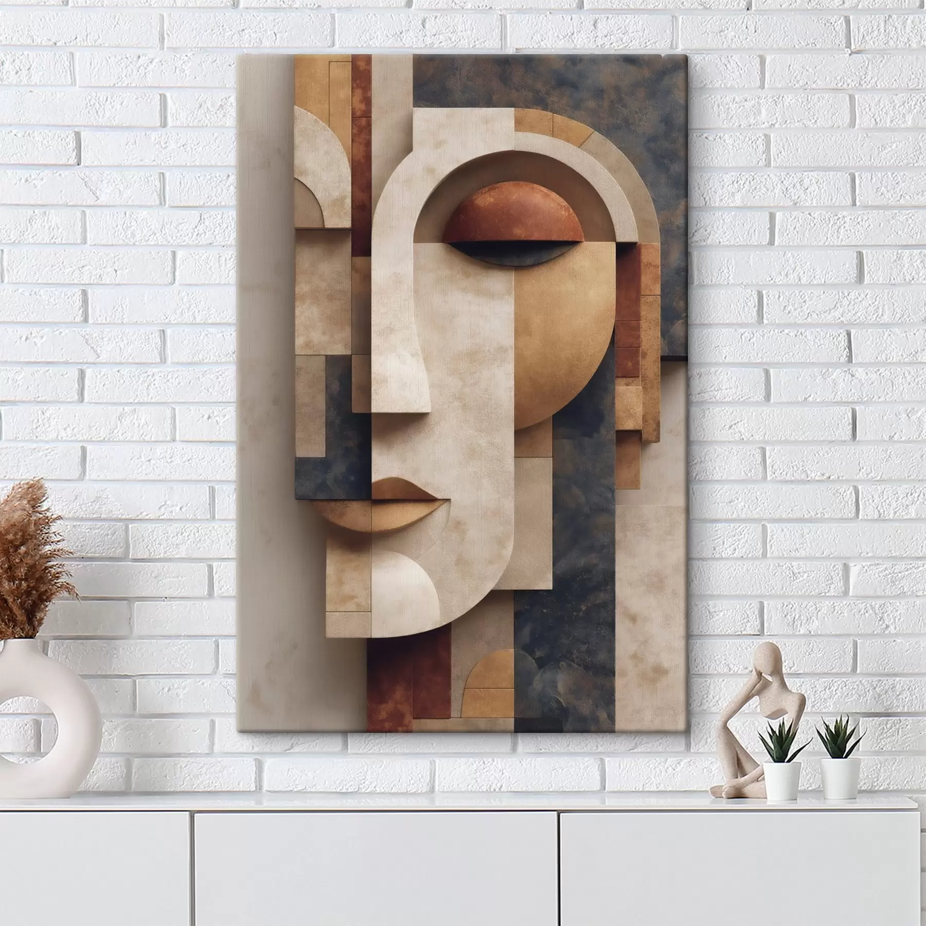  Schilderijen Abstracte, vlakke illustratie van een gezicht s49397