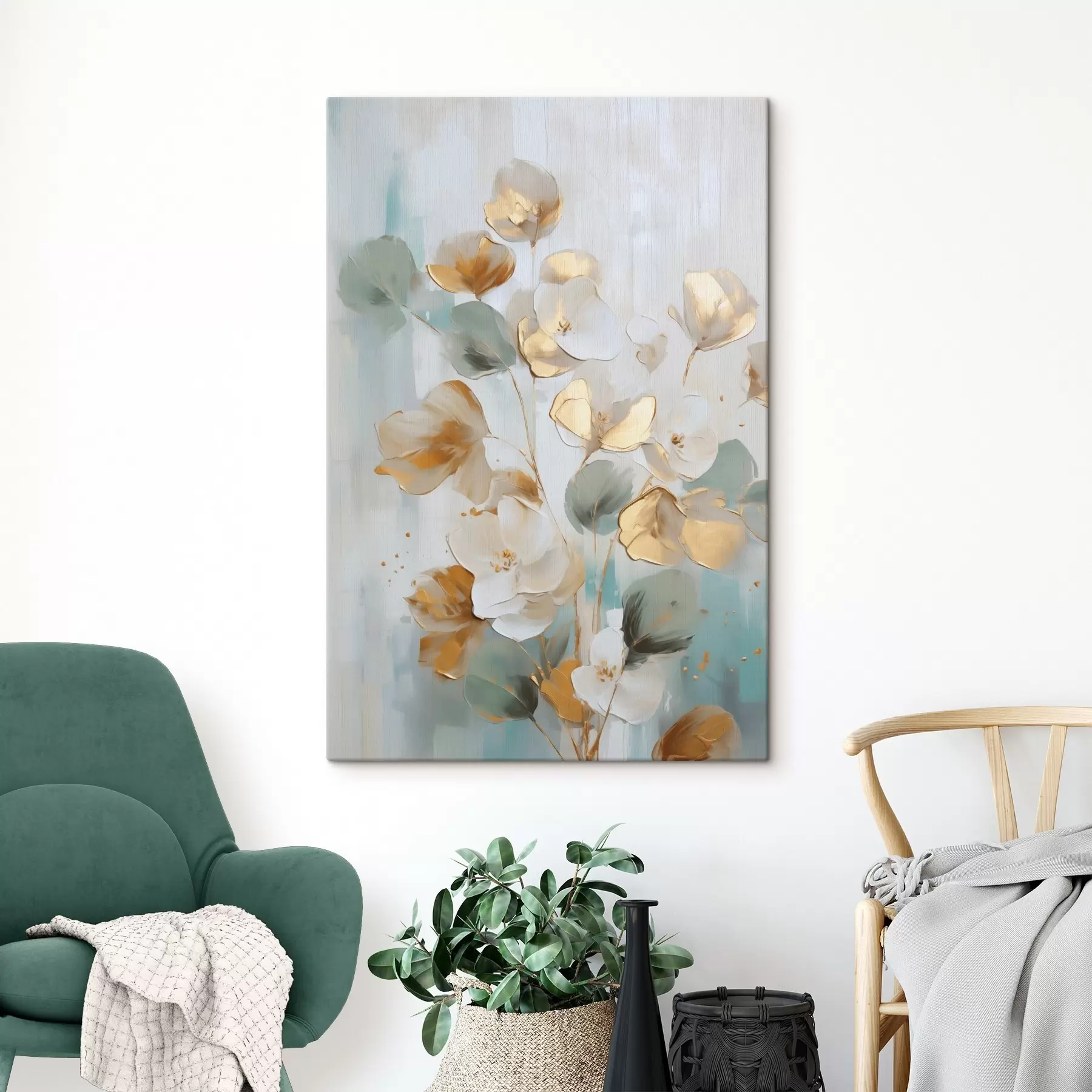  Schilderijen Abstracte takken met bladeren die op een schilderij lijken s49399