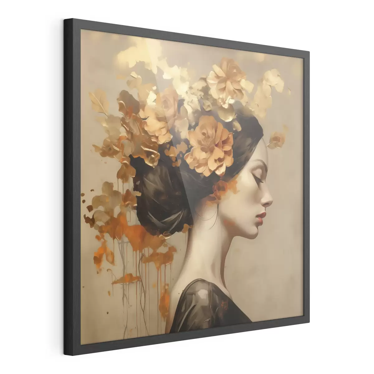 Poster Schilderij in imitatiesstijl: meisje met bloemen in haar haar f49401