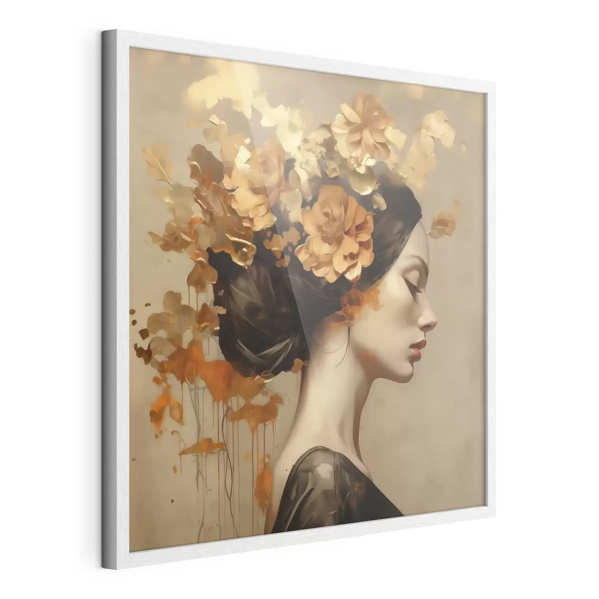 Poster Schilderij in imitatiesstijl: meisje met bloemen in haar haar f49401