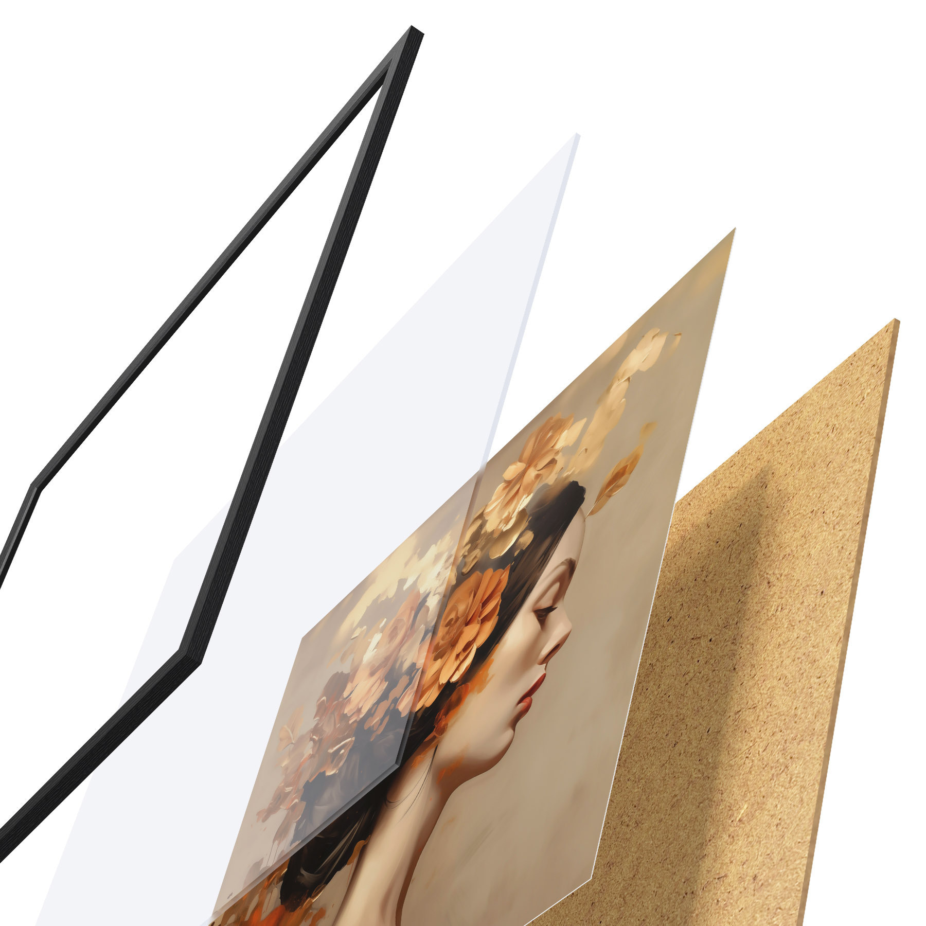 Poster Schilderij in imitatiesstijl: meisje met bloemen in haar haar f49401