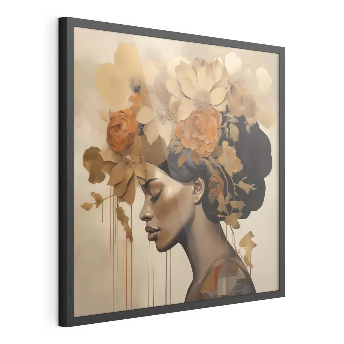 Poster Schilderij in imitatiesstijl: meisje met bloemen in haar haar f49402