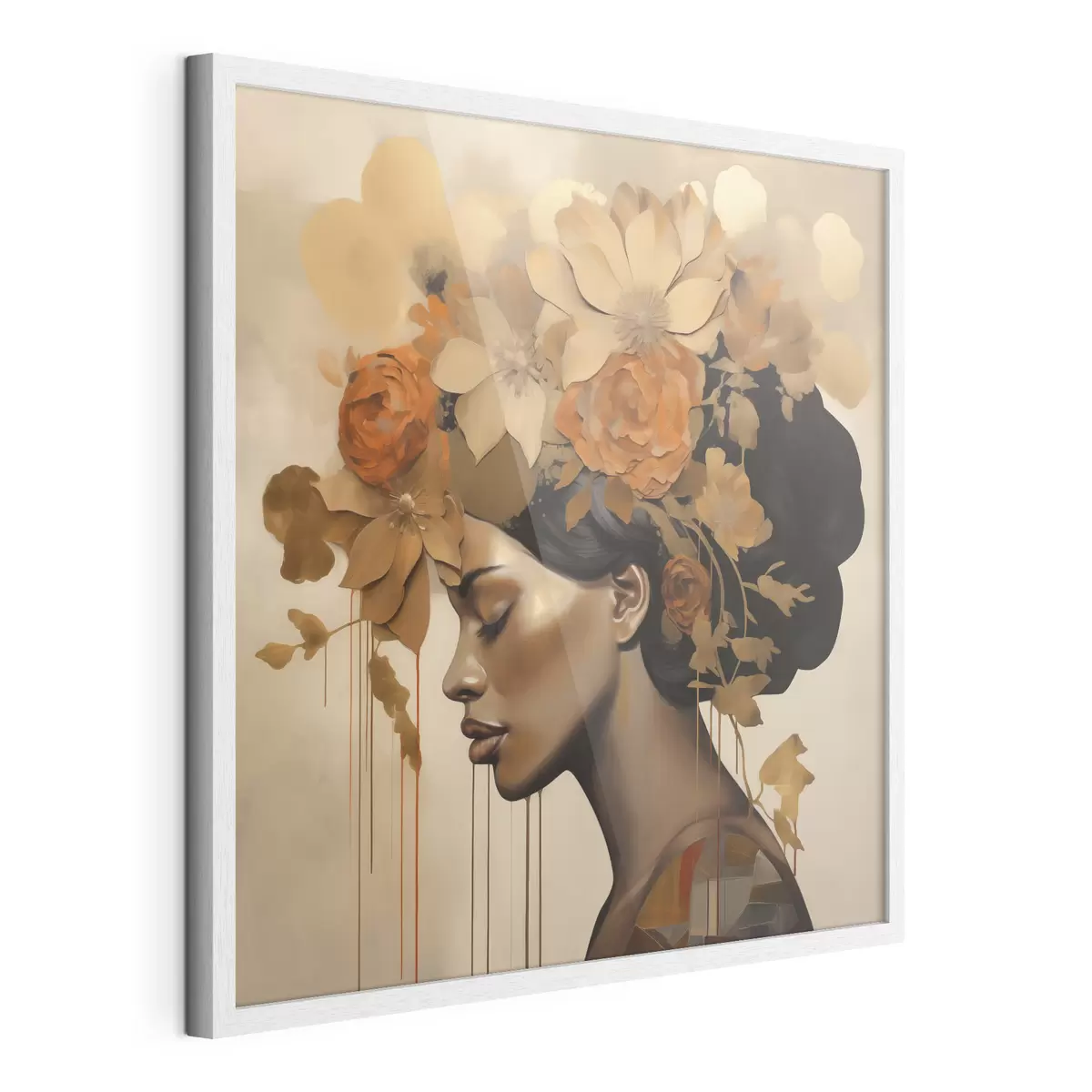 Poster Schilderij in imitatiesstijl: meisje met bloemen in haar haar f49402