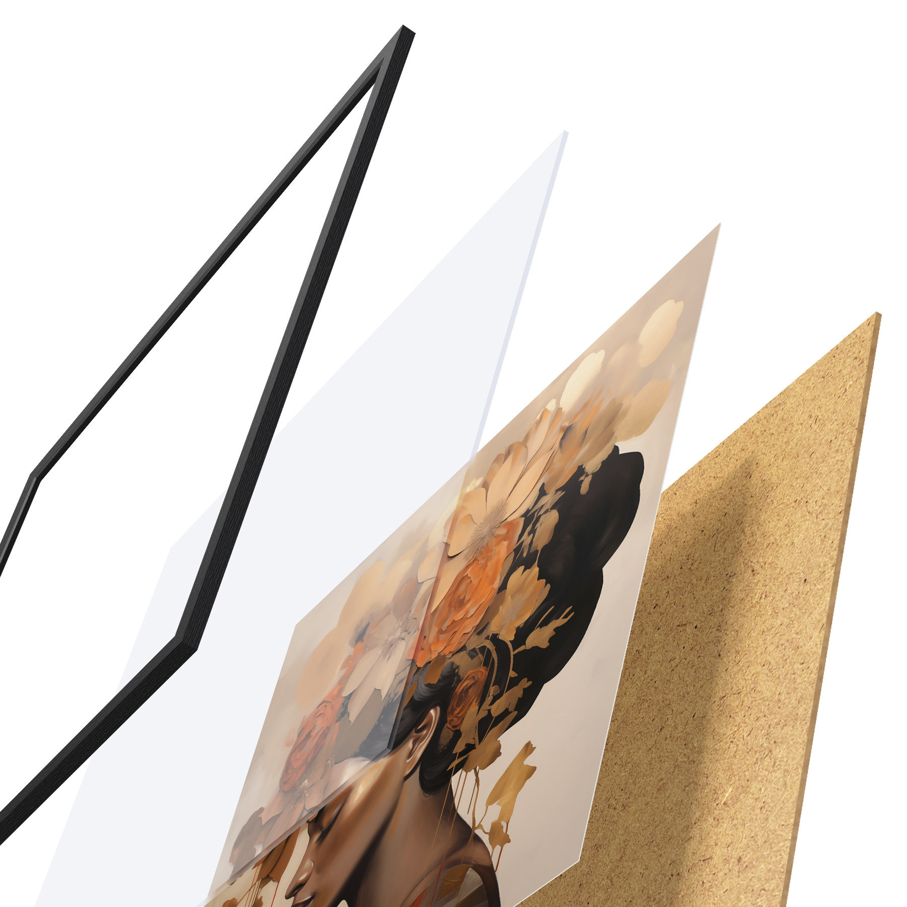 Poster Schilderij in imitatiesstijl: meisje met bloemen in haar haar f49402