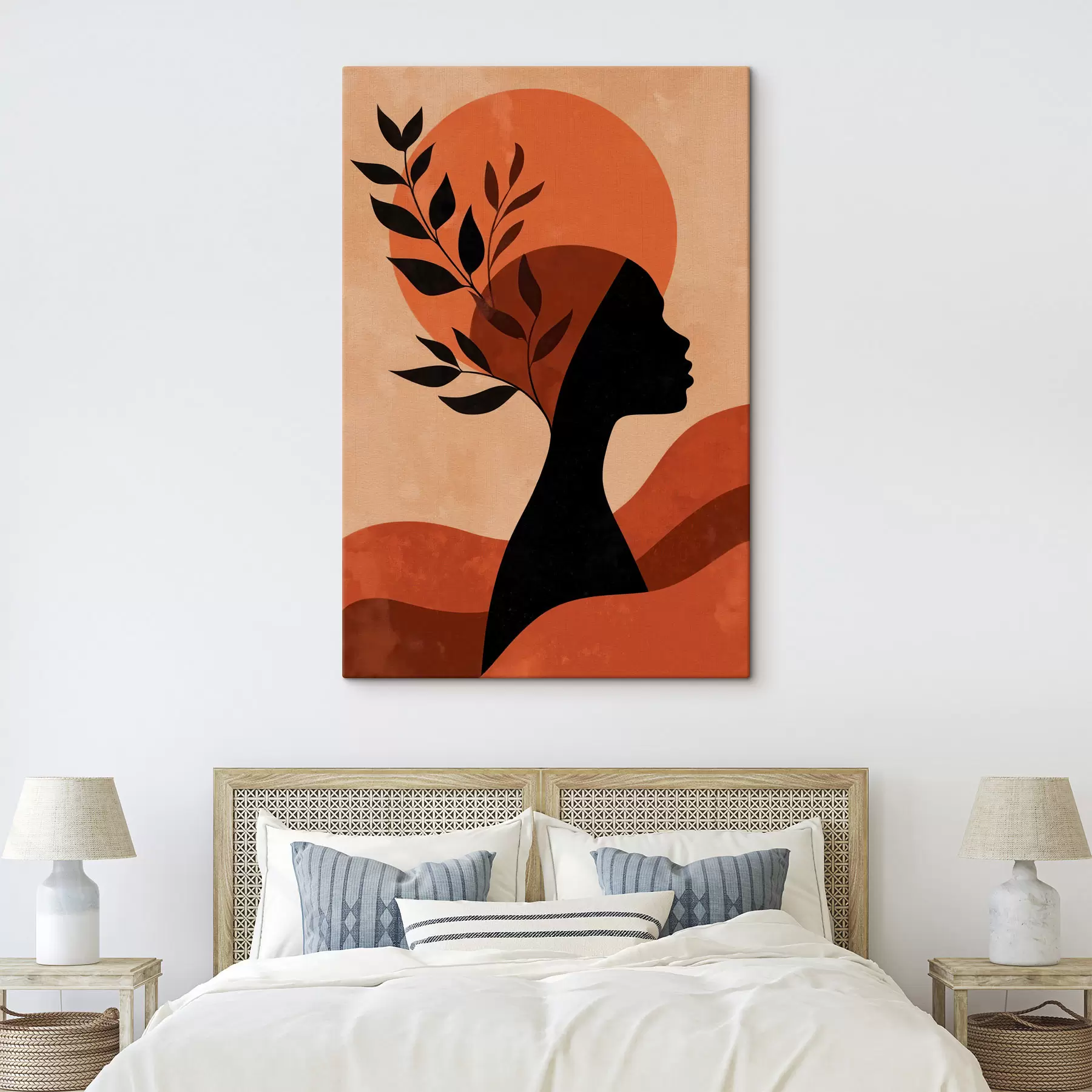  Schilderijen Silhouet van een vrouw met bladeren s49440