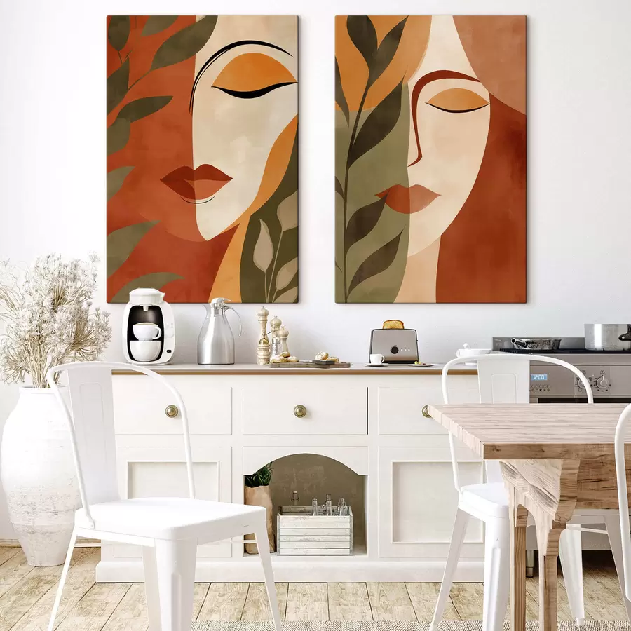 Fotobehang Abstracte gezichten met bladeren m30566