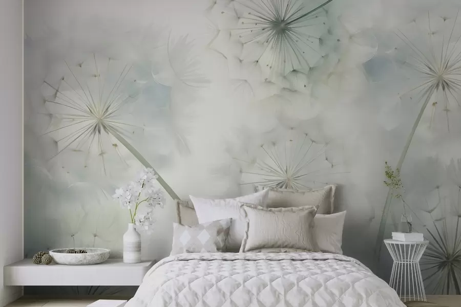 Fotobehang Samenvatting: imitatie van een schilderij met paardenbloemen w05664