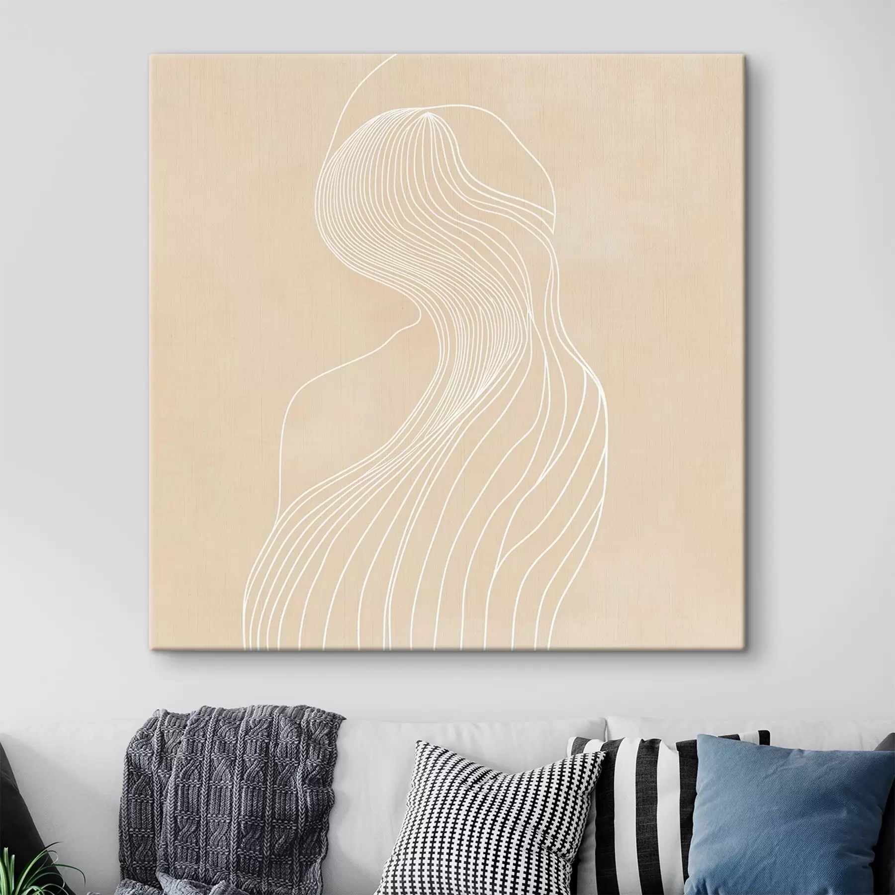  Schilderijen Abstrakt vrouwelijk silhouet in witte lijnen in minimalistische stijl s48875