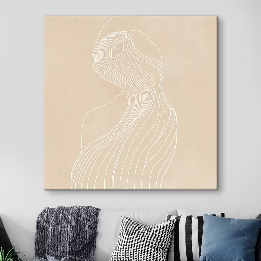  Schilderijen Abstrakt vrouwelijk silhouet in witte lijnen in minimalistische stijl s48875