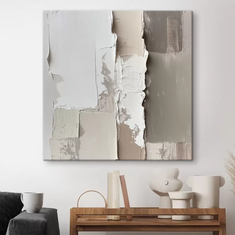  Schilderijen Hedendaagse schilderkunst in een beige en wit kleurenpalet met een uitgesproken reliëf s48878