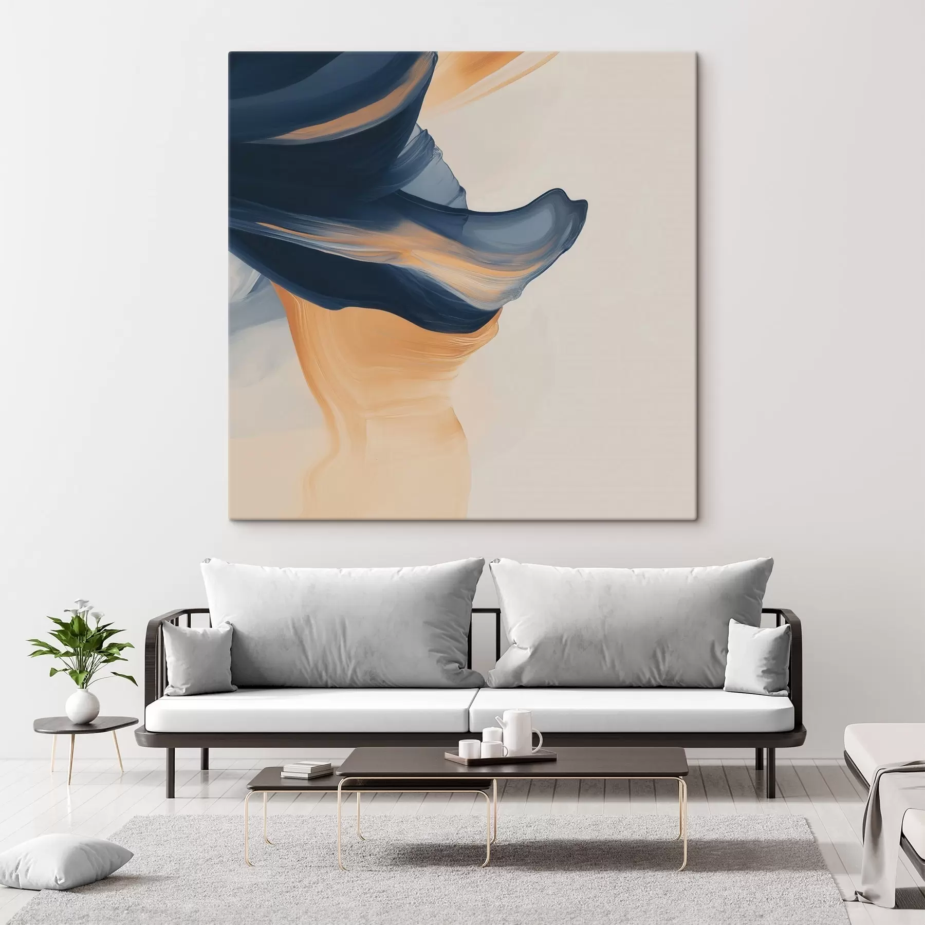  Schilderijen Compositie met diepblauwe en warme perzikkleurige tinten in een eigentijdse schilderstijl s48883