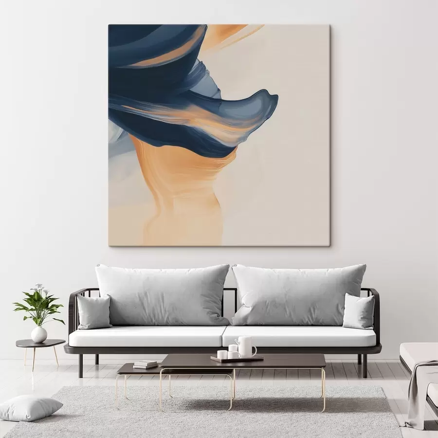  Schilderijen Compositie met diepblauwe en warme perzikkleurige tinten in een eigentijdse schilderstijl s48883