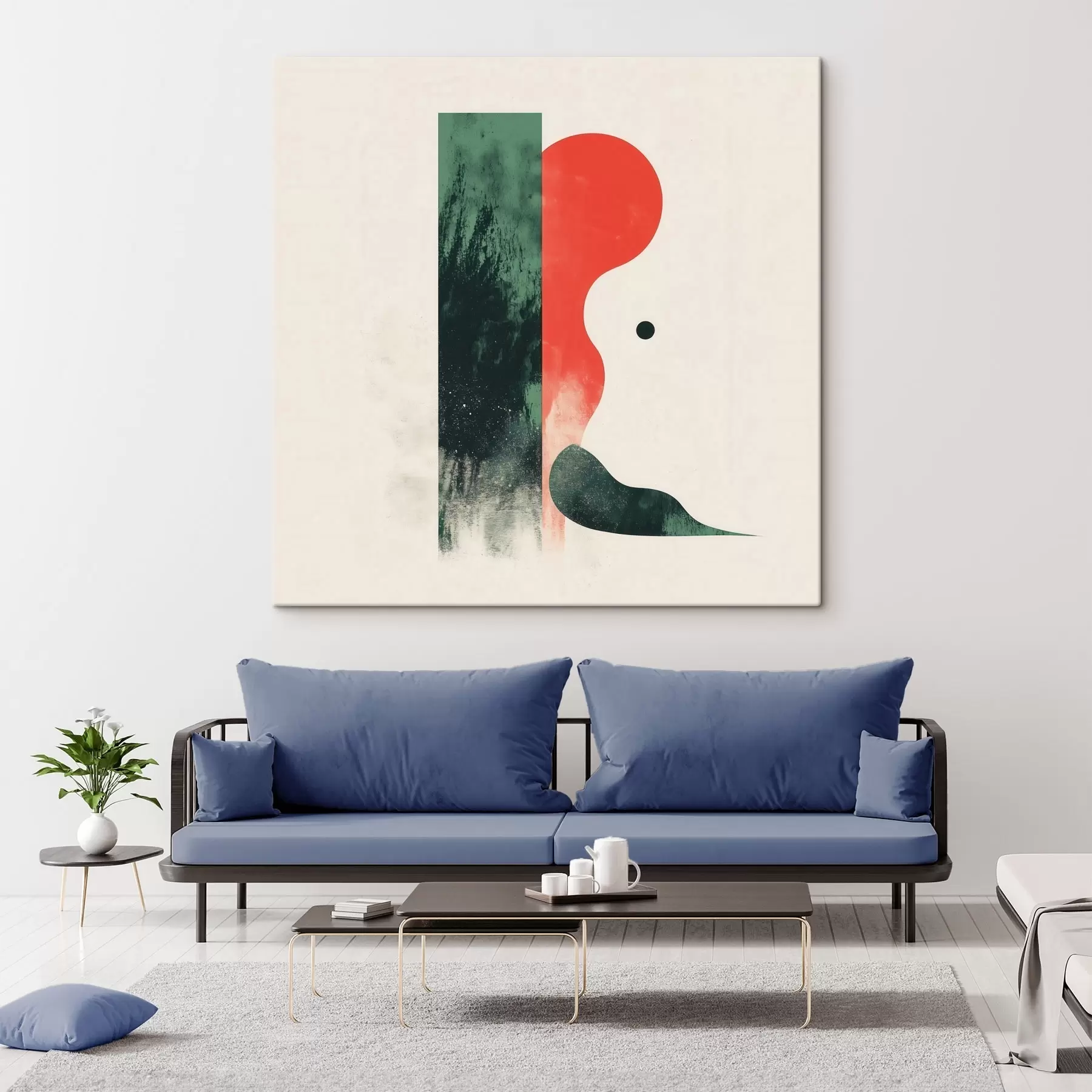  Schilderijen Hedendaagse geometrische compositie met abstracte figuren in rood en groen s48888