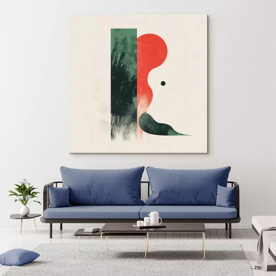  Schilderijen Hedendaagse geometrische compositie met abstracte figuren in rood en groen s48888
