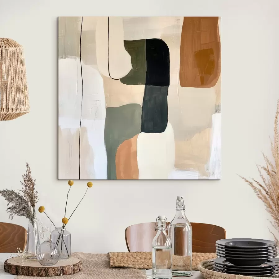  Schilderijen Een eigentijdse abstracte compositie met kleurvlakken en een elegante grafische lijn s48890